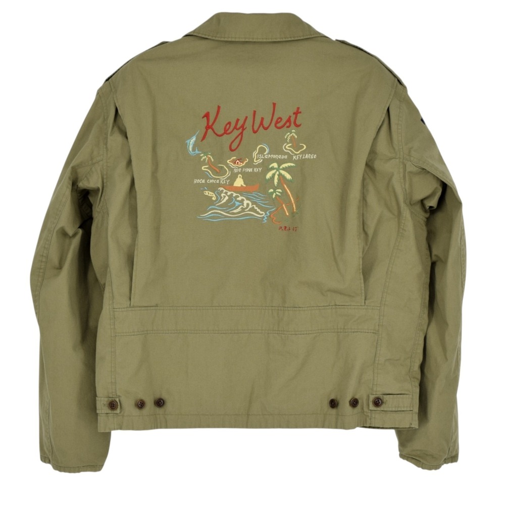 Polo Ralph Lauren Y2K Key West Embroidered M-41 Green Military Field Jacket Sz L